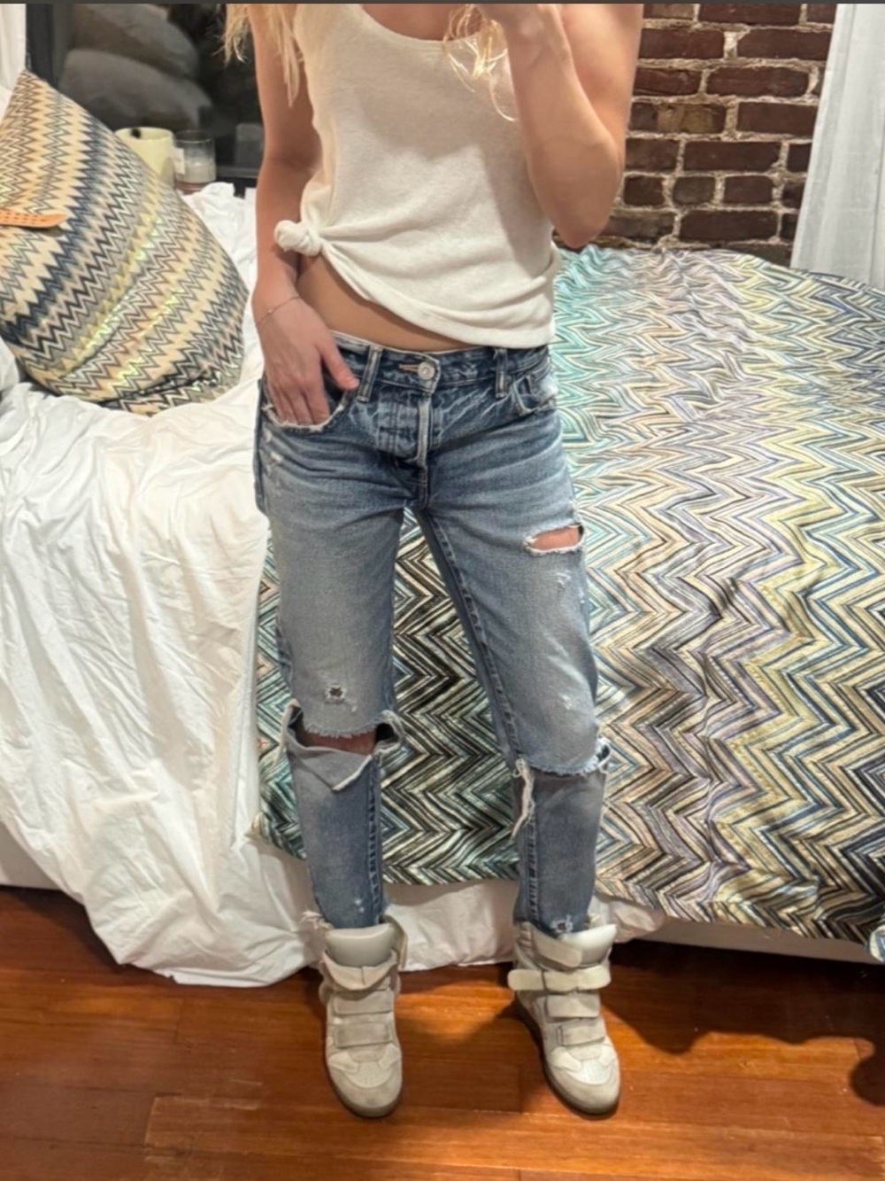Moussy Light Blue Distressed Boyfriend Jeans - Picture 3 of 6